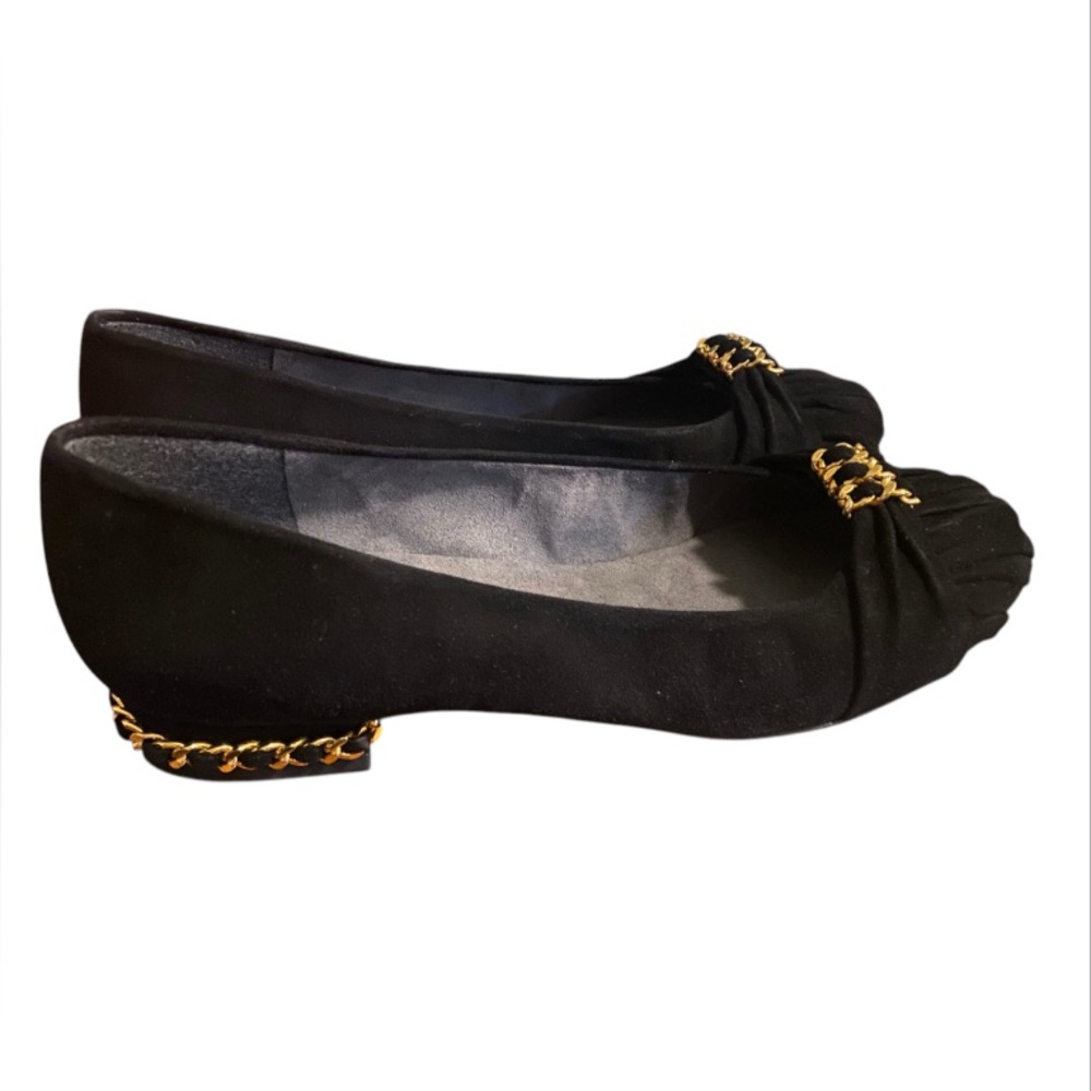 Stuart Weitzman Black Leather Chain Ballet Flats Designer Comfort Shoes